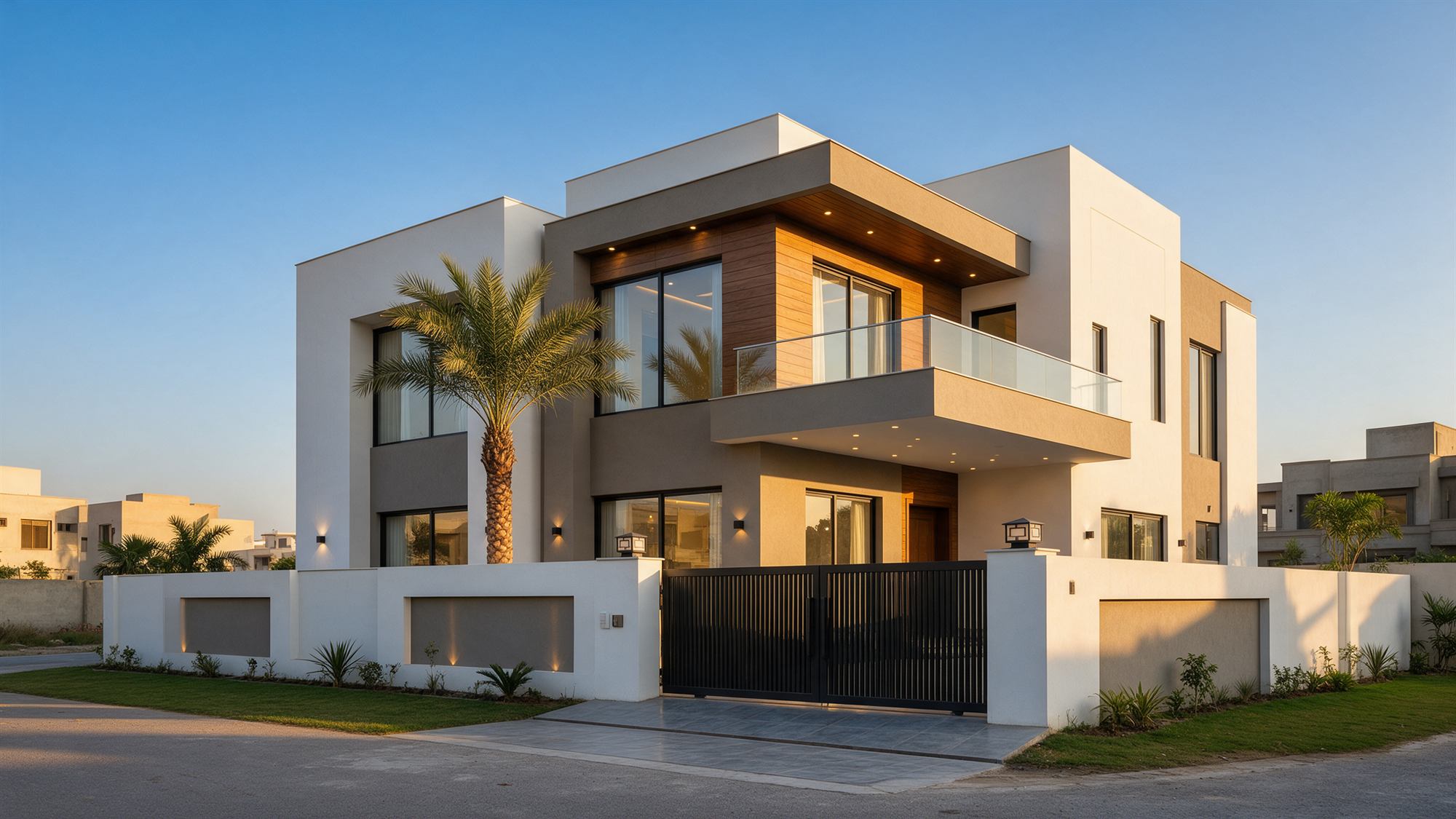 Modern two-storey bungalow with wooden cladding